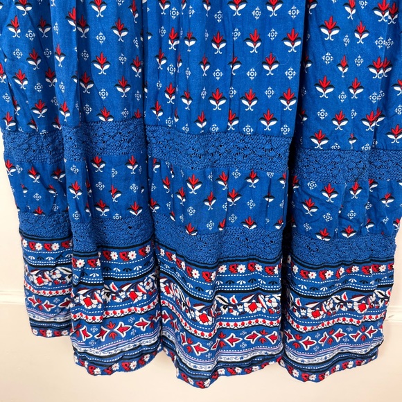 GAP peasant dress bright blue red and white design M - Picture 4 of 8